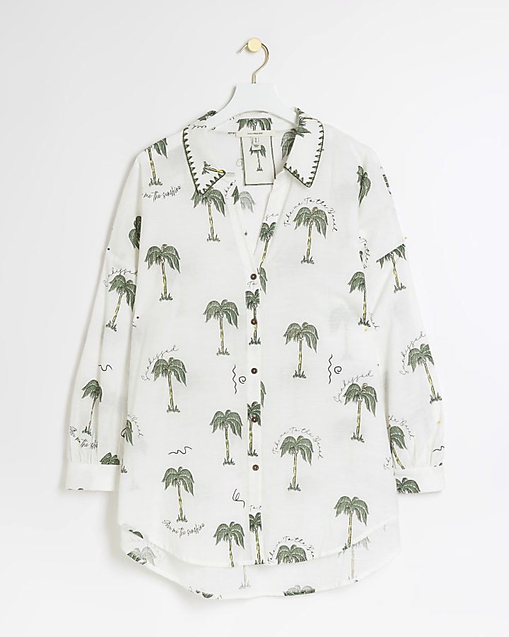 White palm tree stitch beach shirt