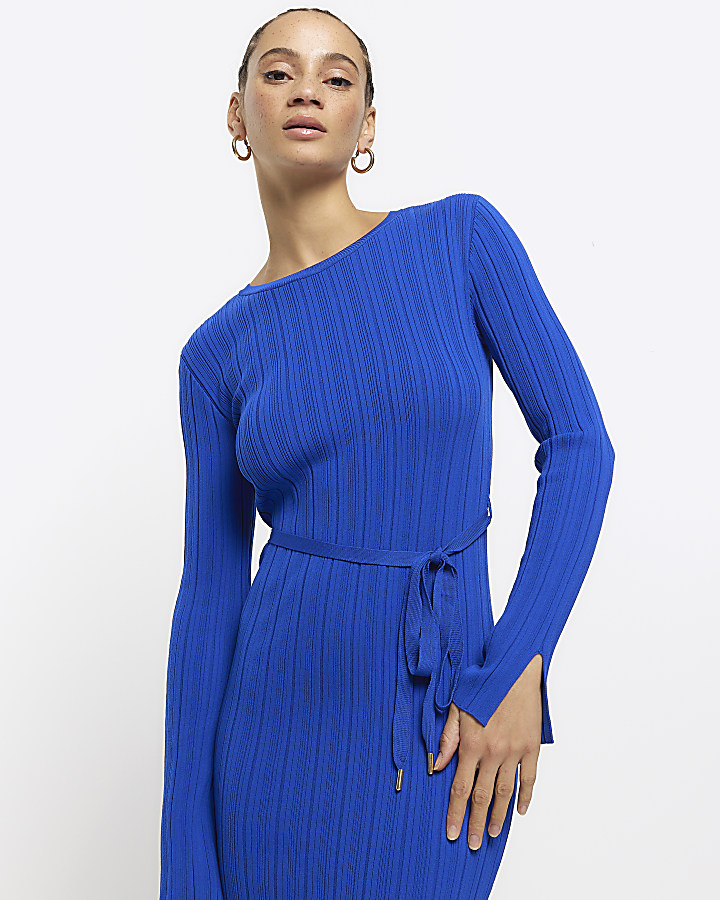 Blue knit rib jumper maxi dress