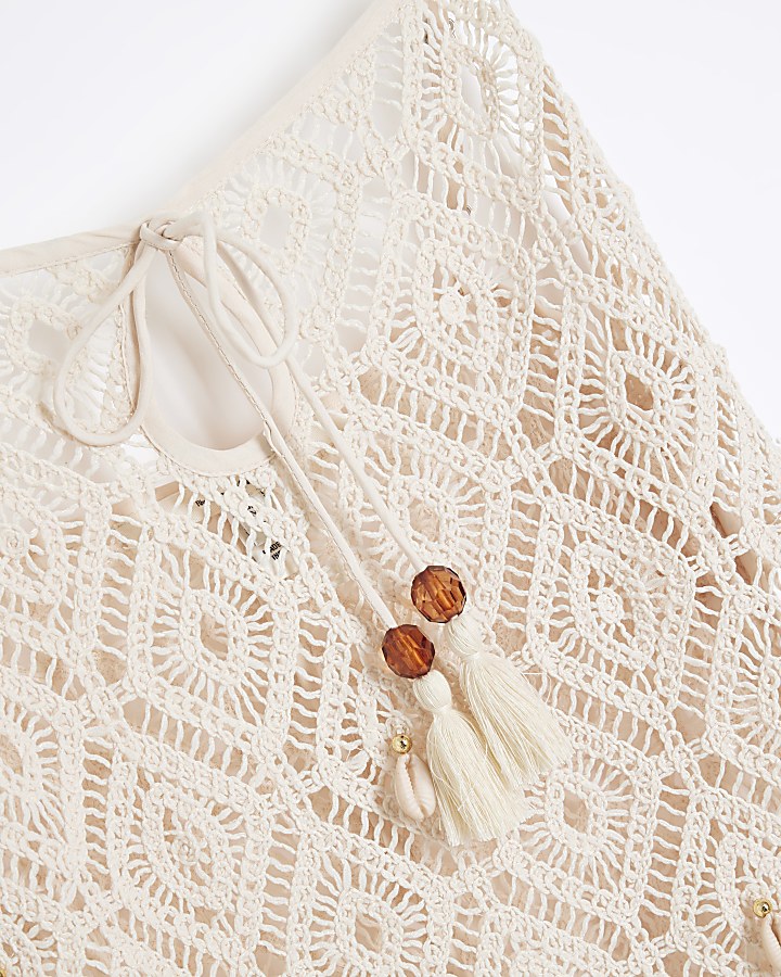 Cream crochet shell maxi beach dress