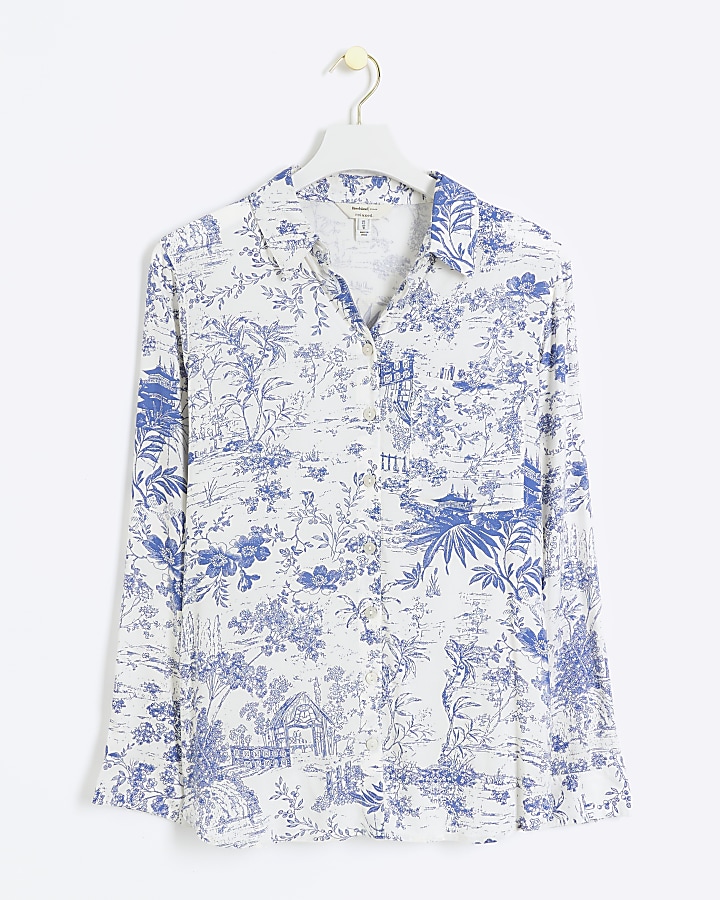 Blue floral long sleeve shirt