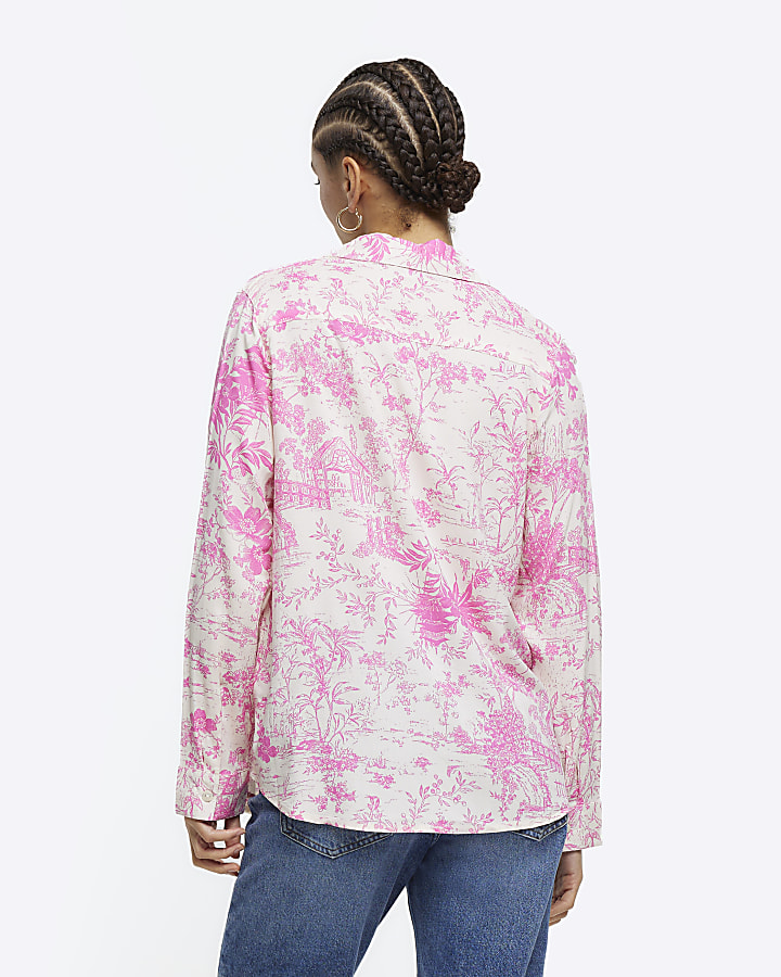 Pink floral long sleeve shirt