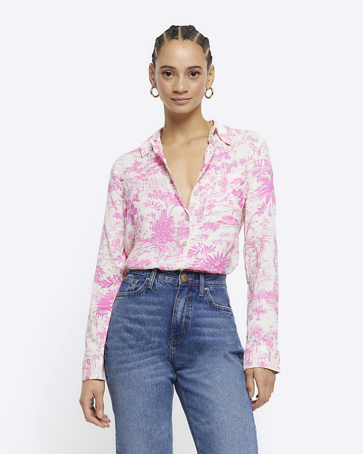 Pink floral long sleeve shirt