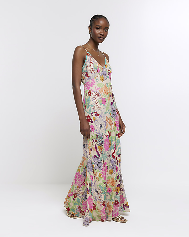 Floral maxi hotsell dress pink