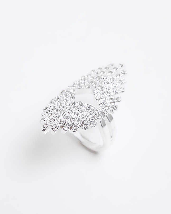 Silver Crystal Large Ring | River Island