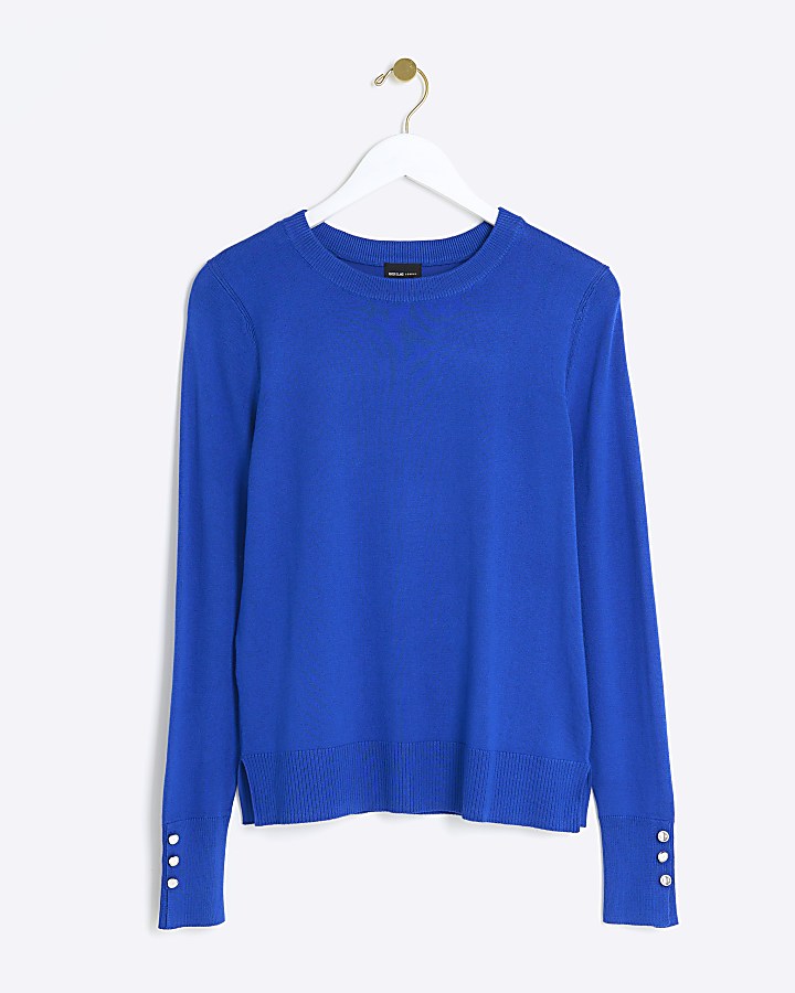 Blue knitted long sleeve top