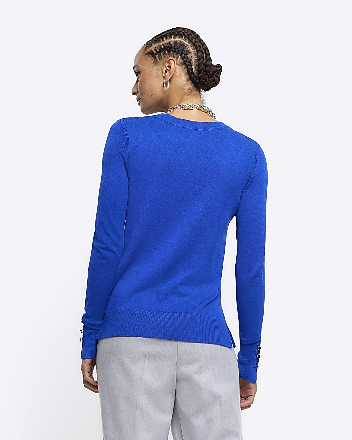 Blue knitted long sleeve top
