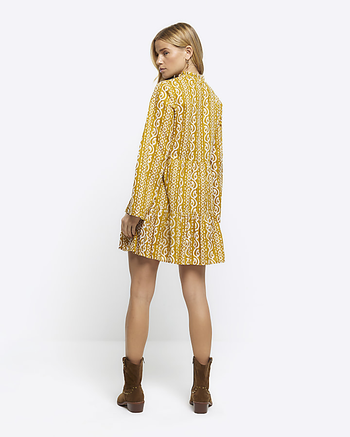 Yellow abstract smock mini dress