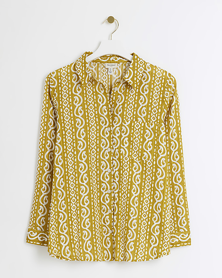 Yellow paisley print long sleeve shirt
