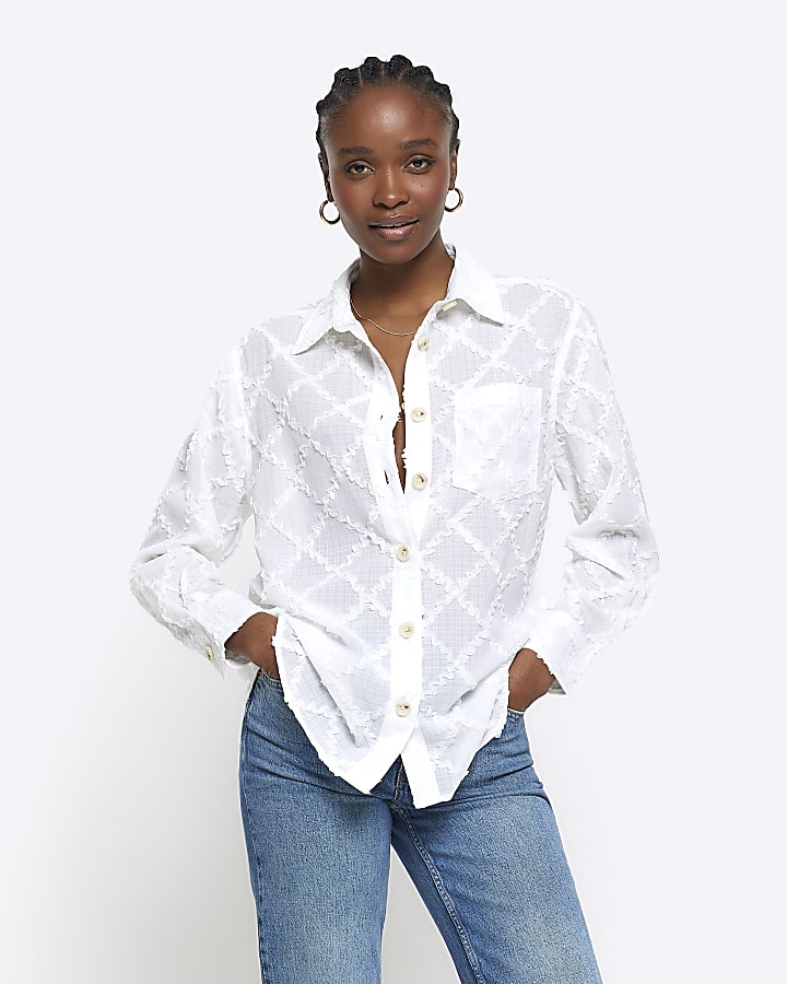 White textured quilted shirt