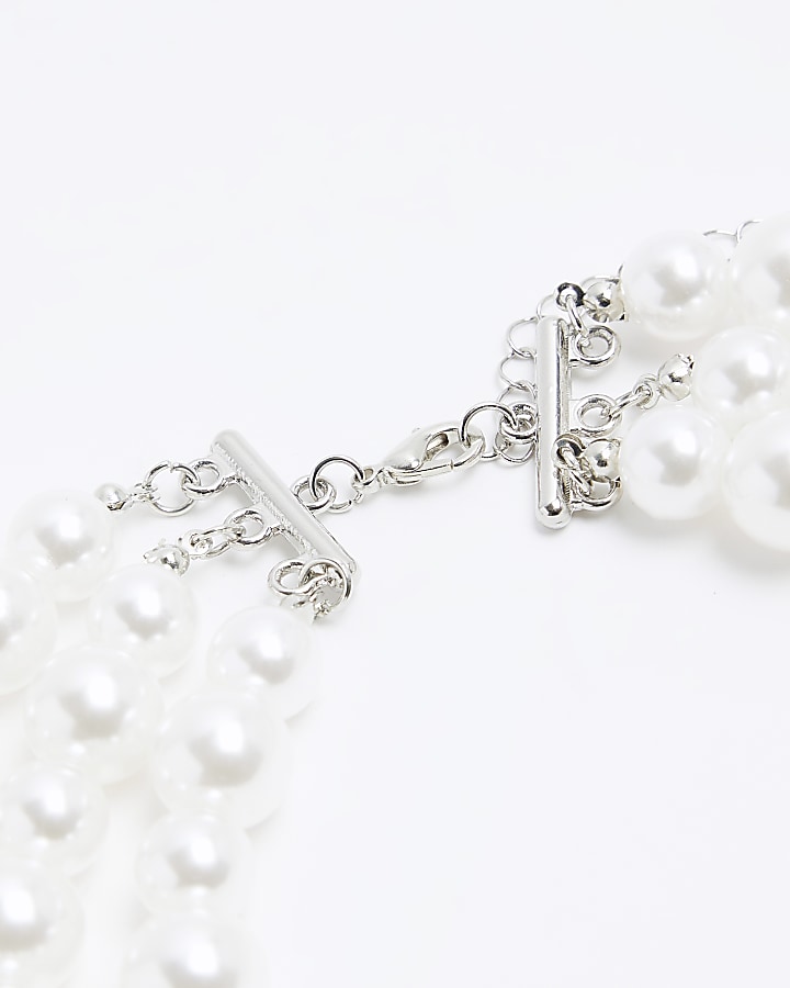 White Pearl Multirow Choker Necklace