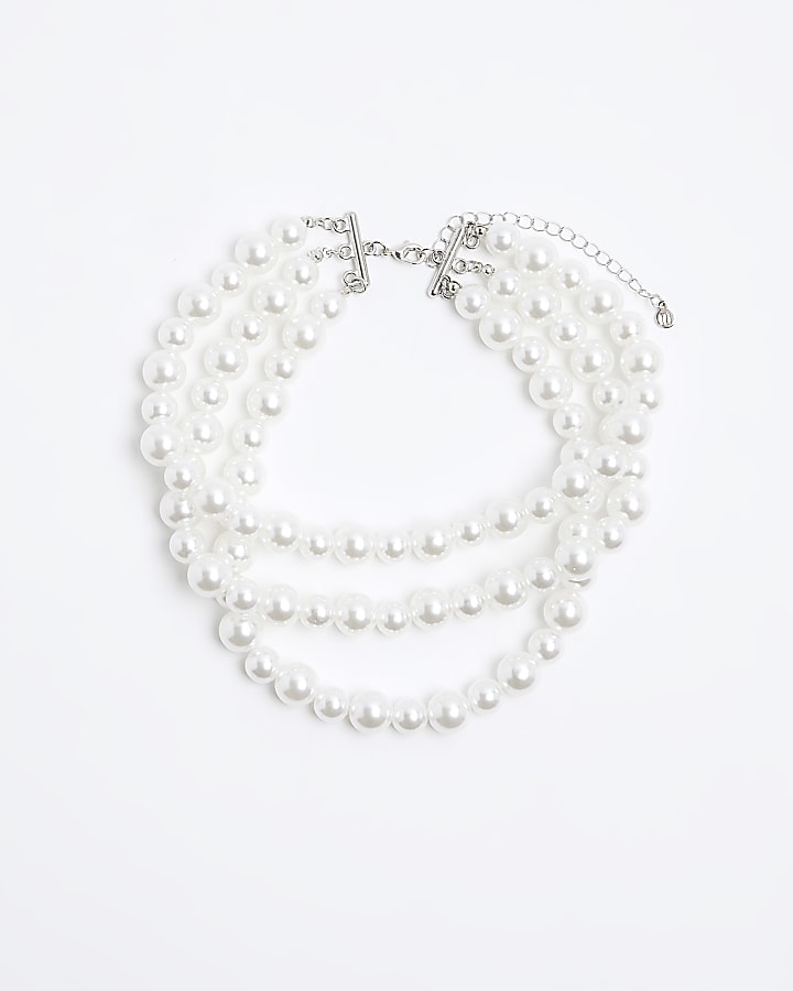 White Pearl Multirow Choker Necklace