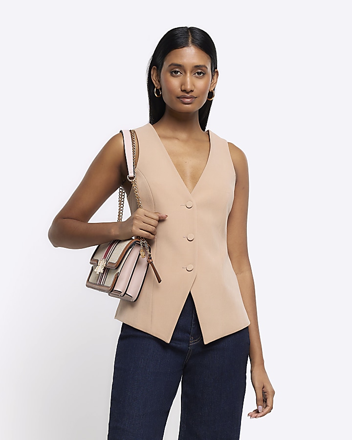 Beige button up long waistcoat