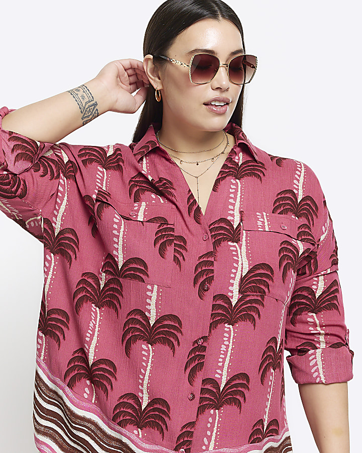 Plus pink palm tree beach shirt