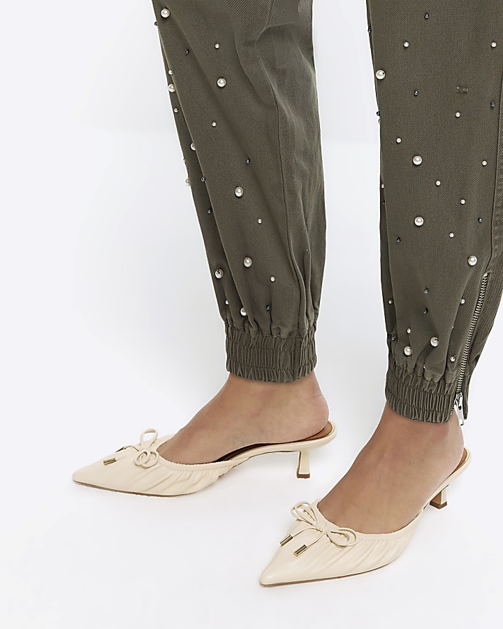 Khaki embellished cuffed cargo trousers