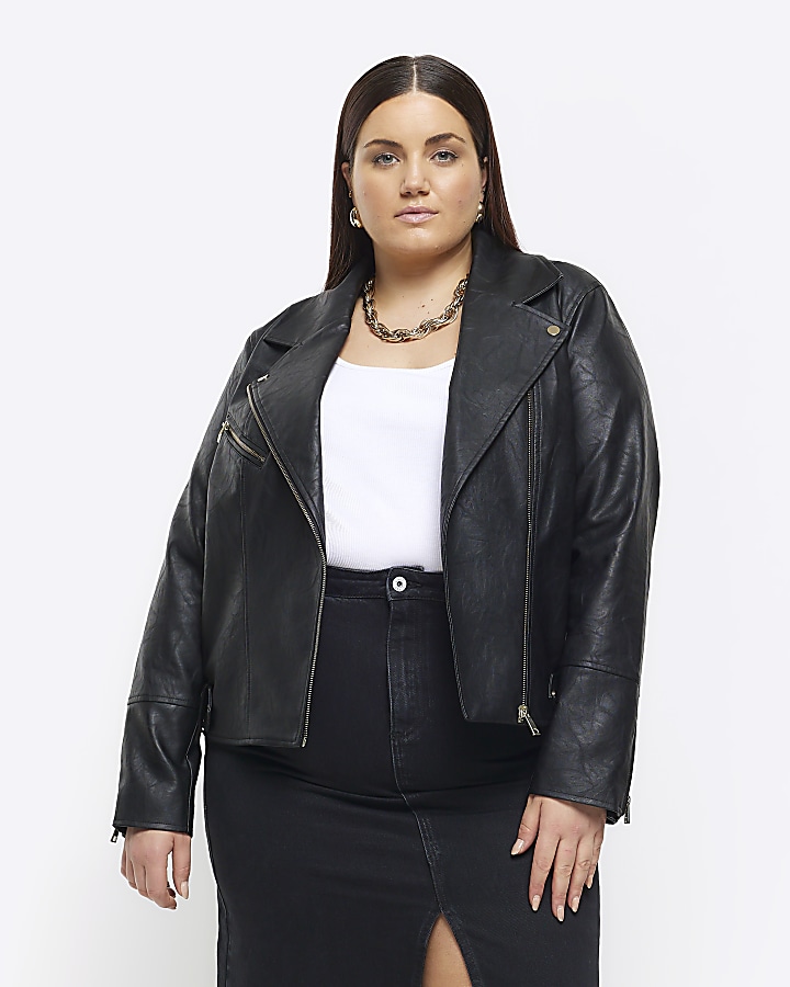 Plus black leather outlet jacket