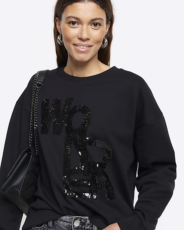 Black sequin sweatshirt River Island