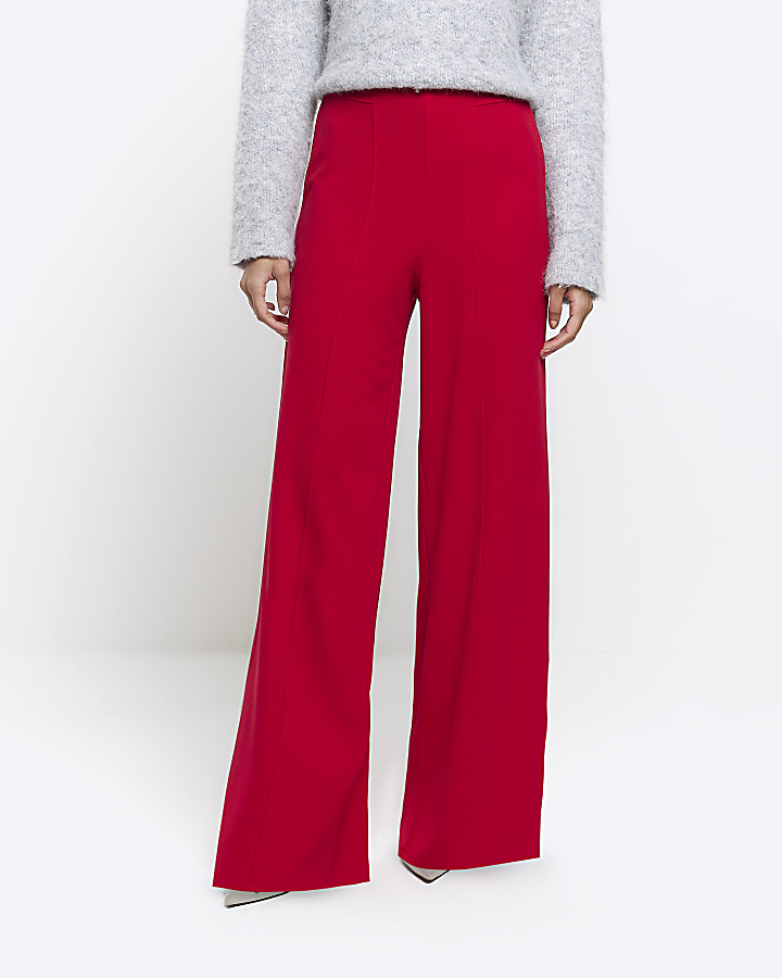 Red stitched wide leg trousers | River Island