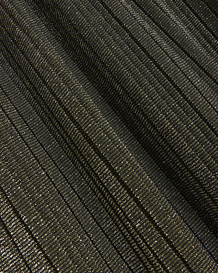 Bronze plisse tie waist slip midi dress River Island