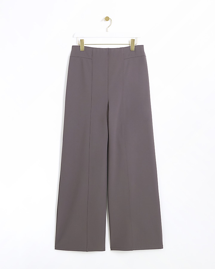 Grey stitched wide leg trousers | River Island