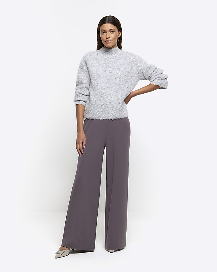 Grey stitched wide leg trousers