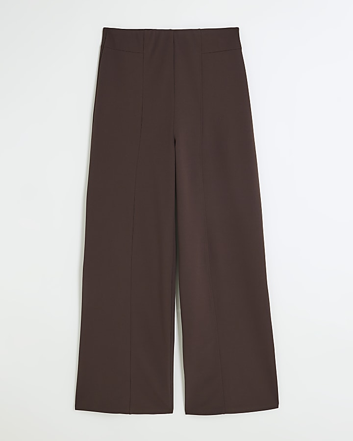 Brown stitched wide leg trousers | River Island