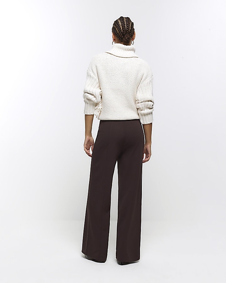 Brown stitched wide leg trousers