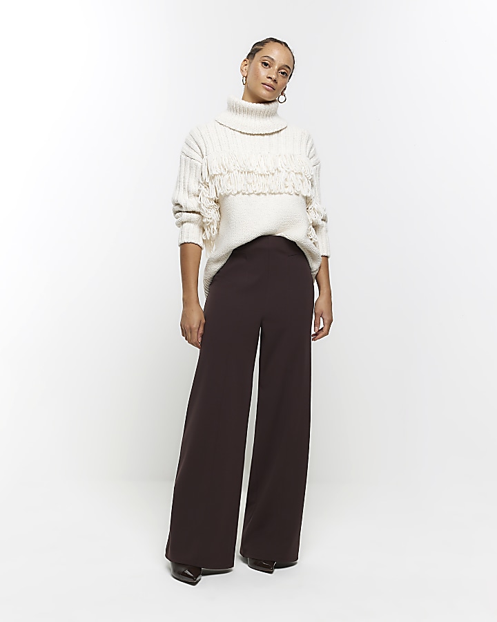 Brown stitched wide leg trousers | River Island
