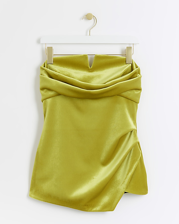 Yellow velvet ruched bandeau top