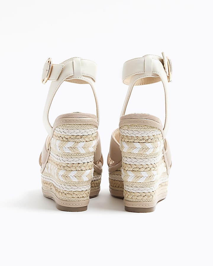 White crossed wedge espadrille sandals