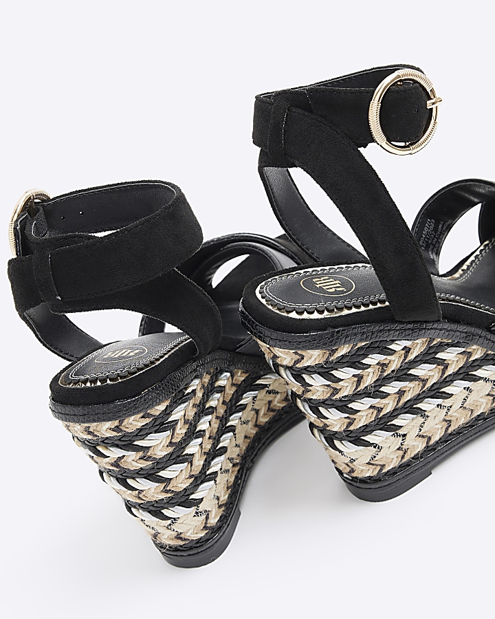 Black crossed wedge espadrille sandals