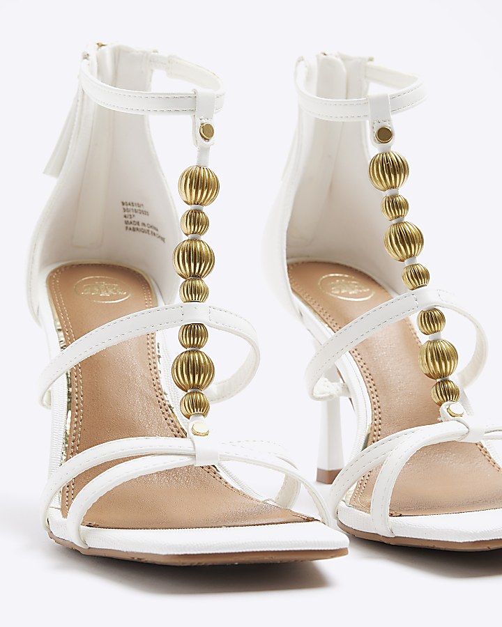 White beaded heeled sandals