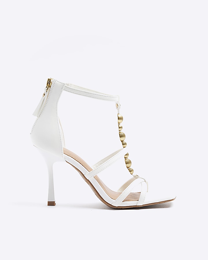 White beaded heeled sandals