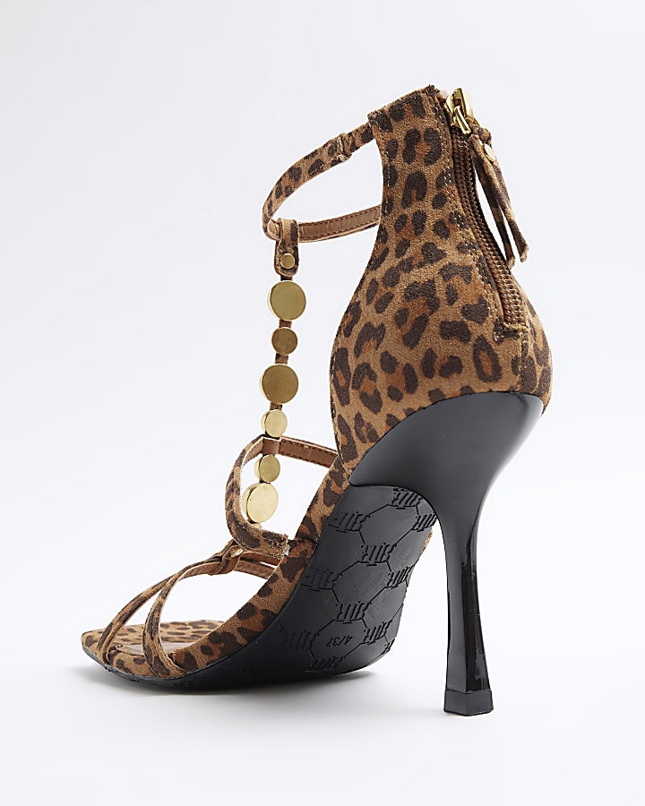 Brown beaded heeled sandals