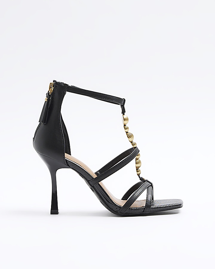 Black beaded heeled sandals