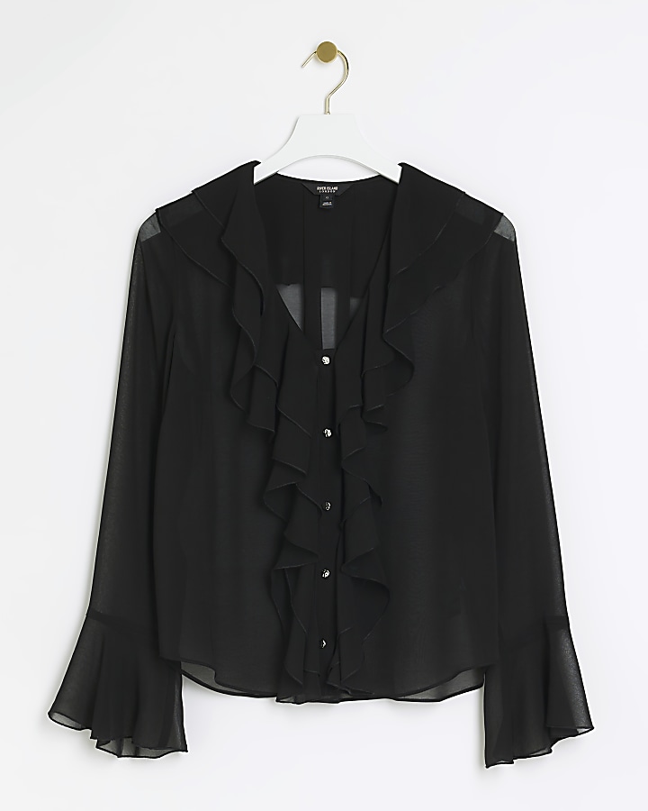Black chiffon frill blouse