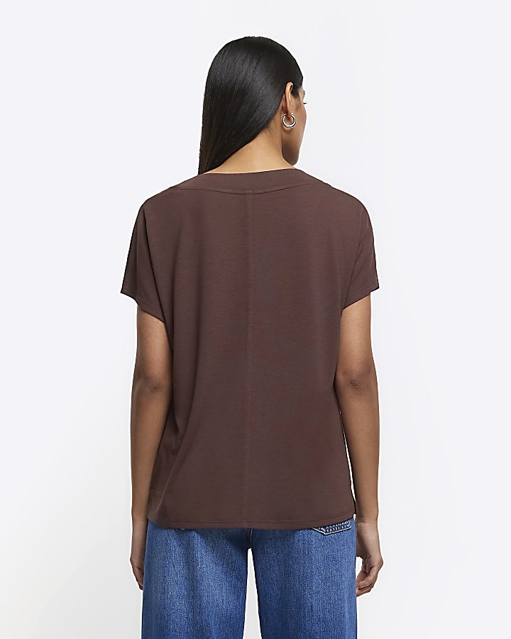 Brown vneck tshirt River Island
