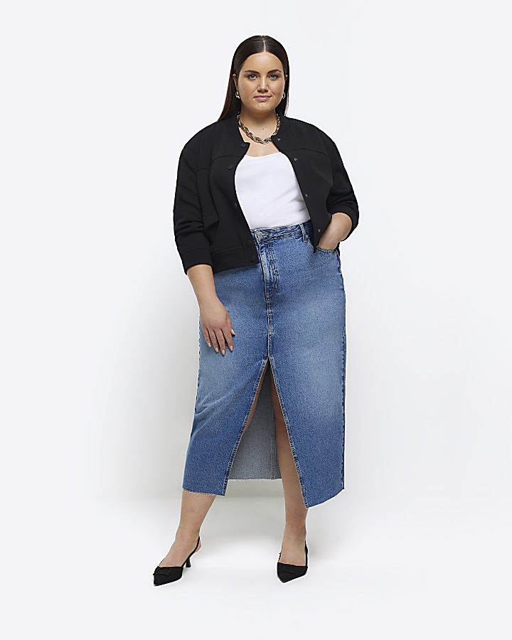 Plus denim best sale midi skirt