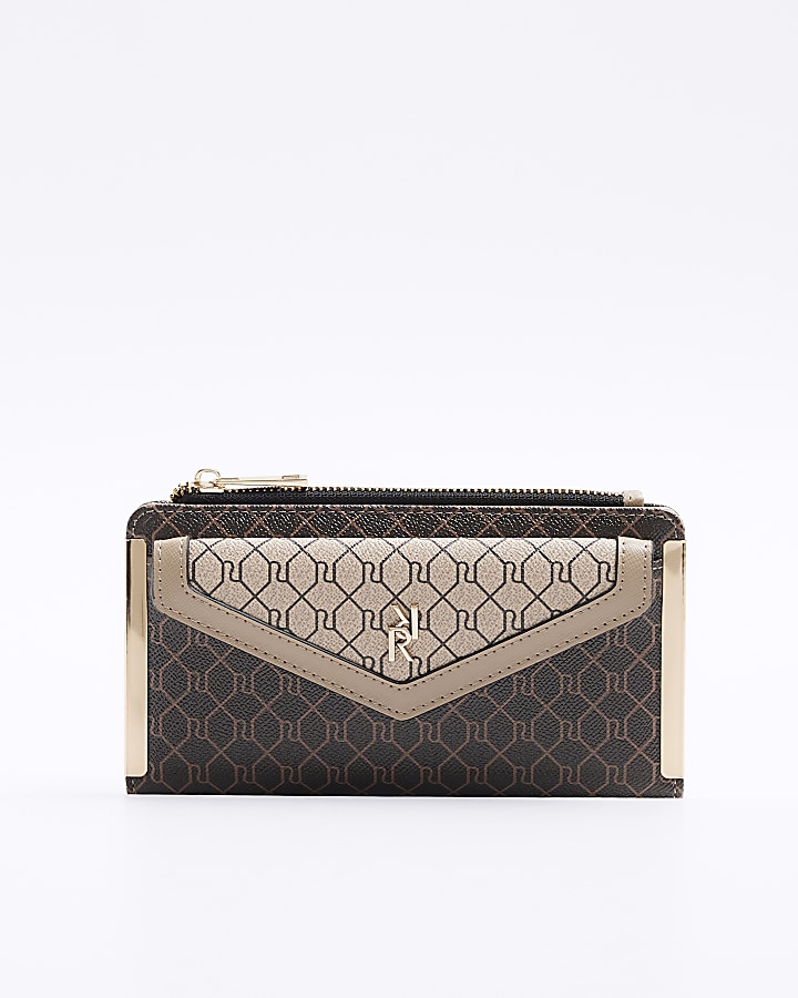 Brown RI monogram envelope purse | River Island