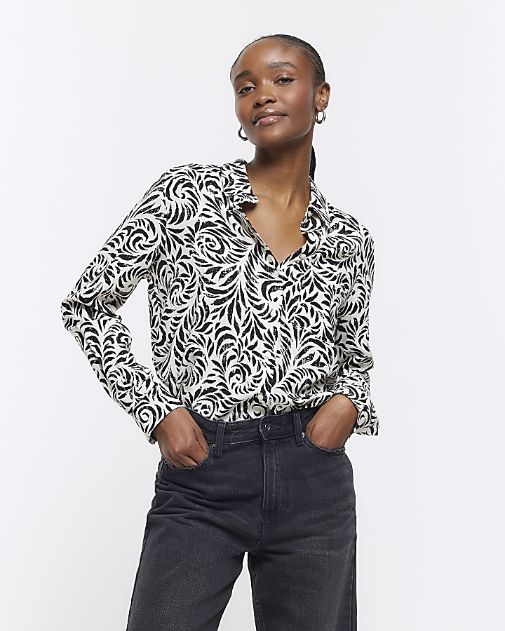 River Island long sleeve shirt with chain print in black