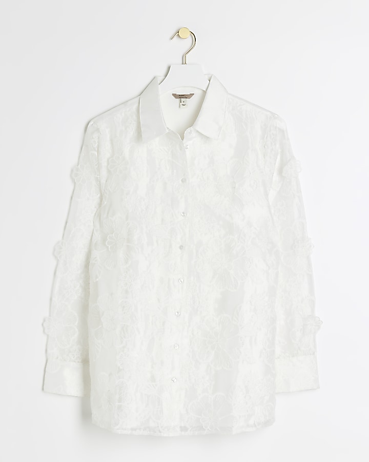 White organza floral shirt