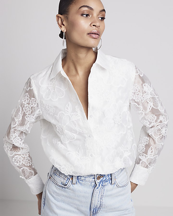 White organza floral shirt