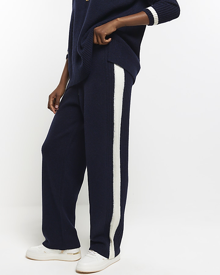 Navy Knit Straight Fit Joggers