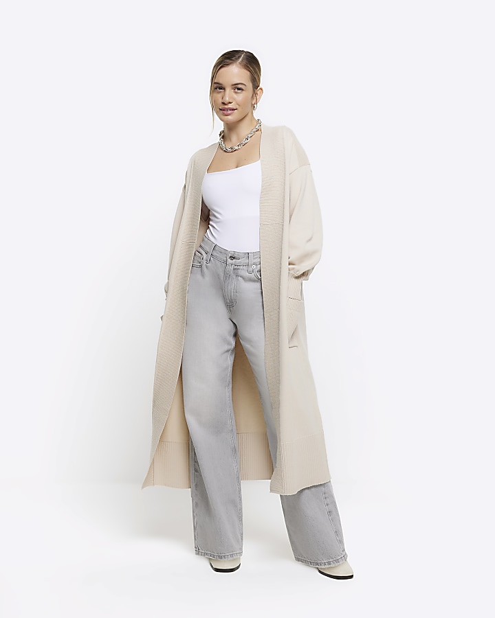 Petite beige longline cosy cardigan