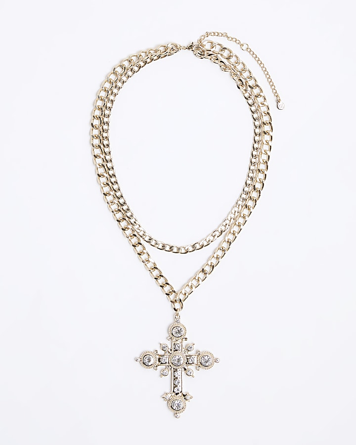 Chunky gold cross deals necklace