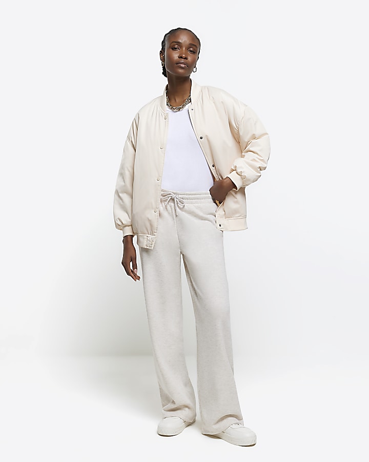 Beige Basic Wide Leg Jogger