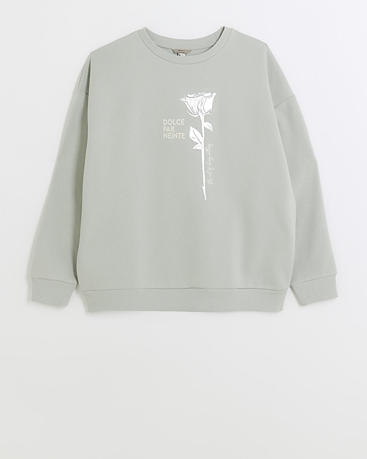 Green rose graphic sweatshirt | River Island