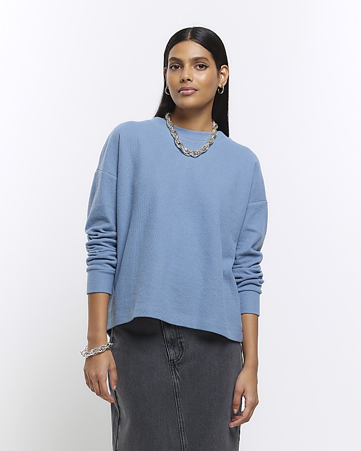 Blue rib cosy sweatshirt | River Island