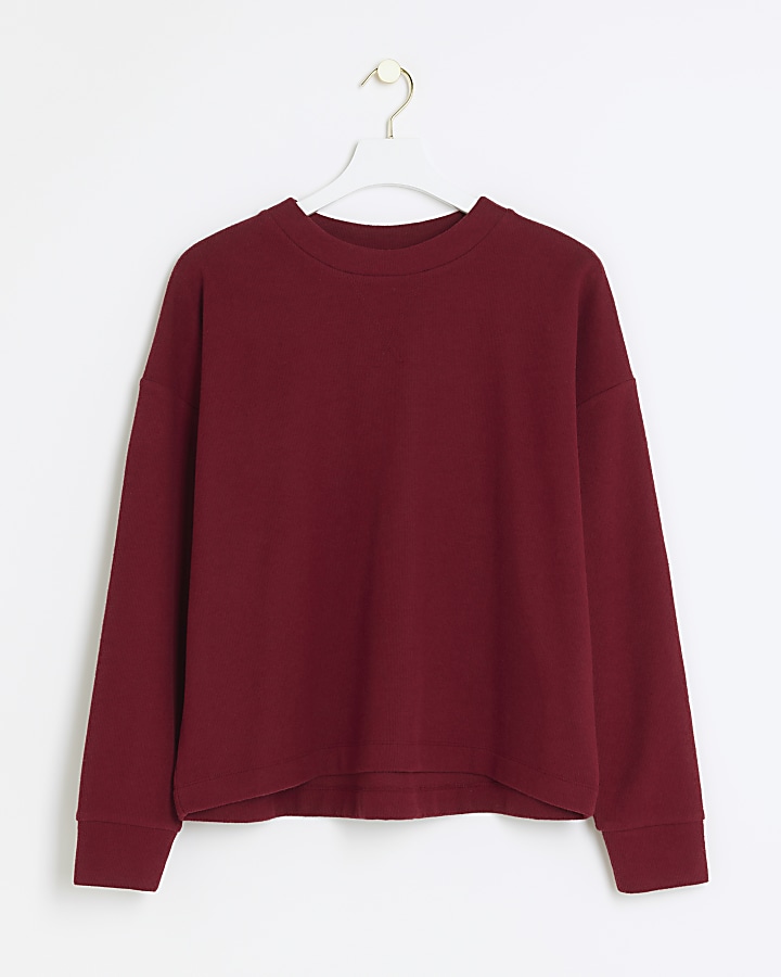 Red crop plain sweatshirt