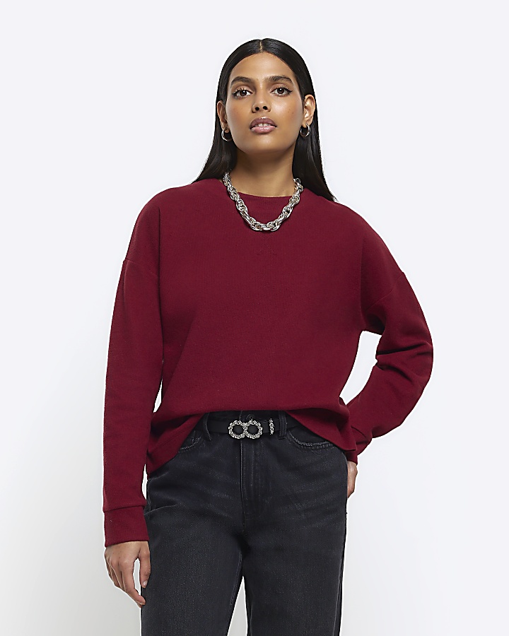 Red crop plain sweatshirt