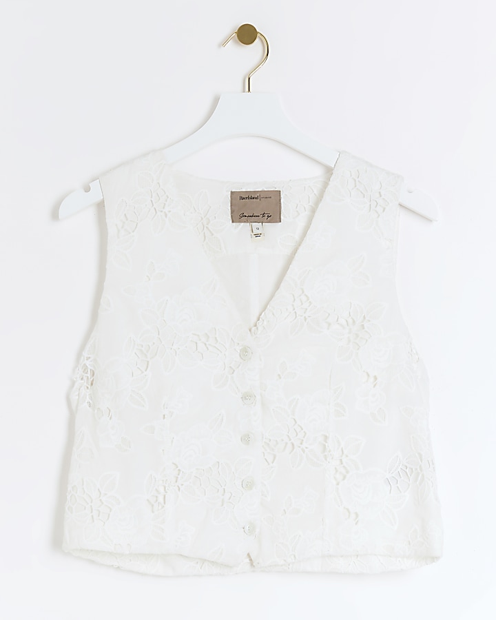 White floral embroidered waistcoat